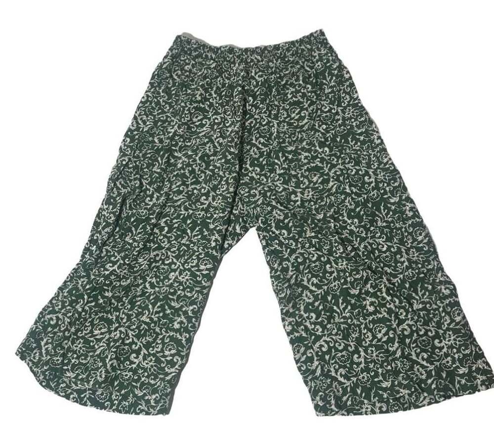 Unbranded Green Floral Print Wide Leg Trousers Culottes